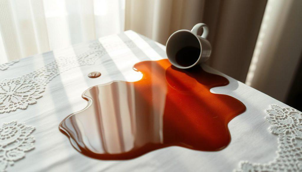 plamy kawy na obrusie